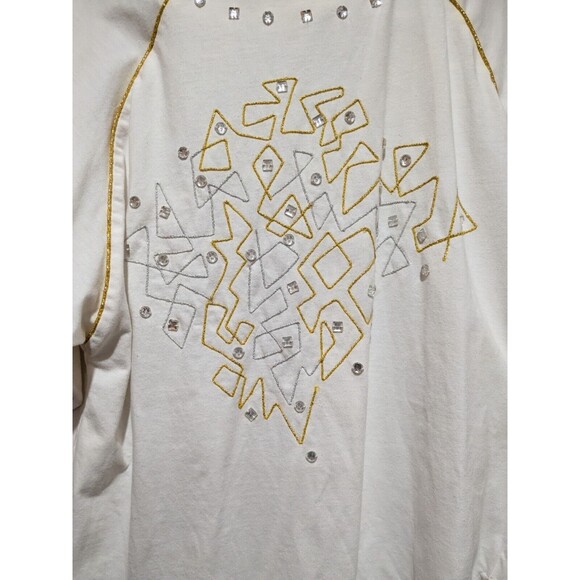 Pretty Cream Colored Shirt By Bonnie Boerer. Rhinestones Gold Trim Woman's Med - Picture 6 of 6